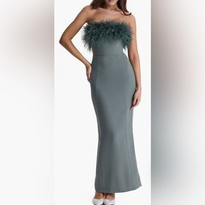 House of CB Juliene Strapless Feather Bodice Crepe Cocktail Dress